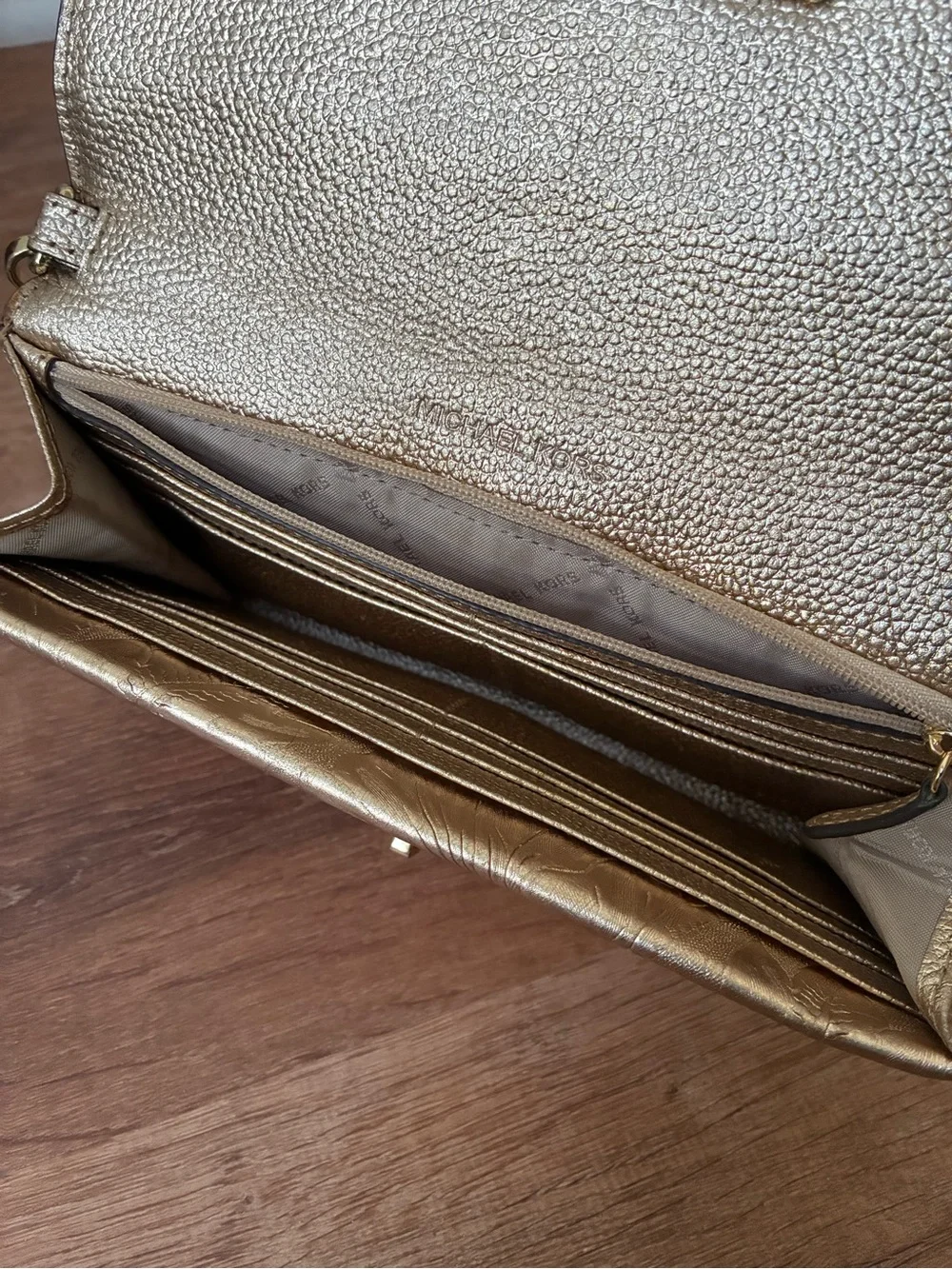 Michael Kors Metallic Embossed Leather Clutch Crossbody